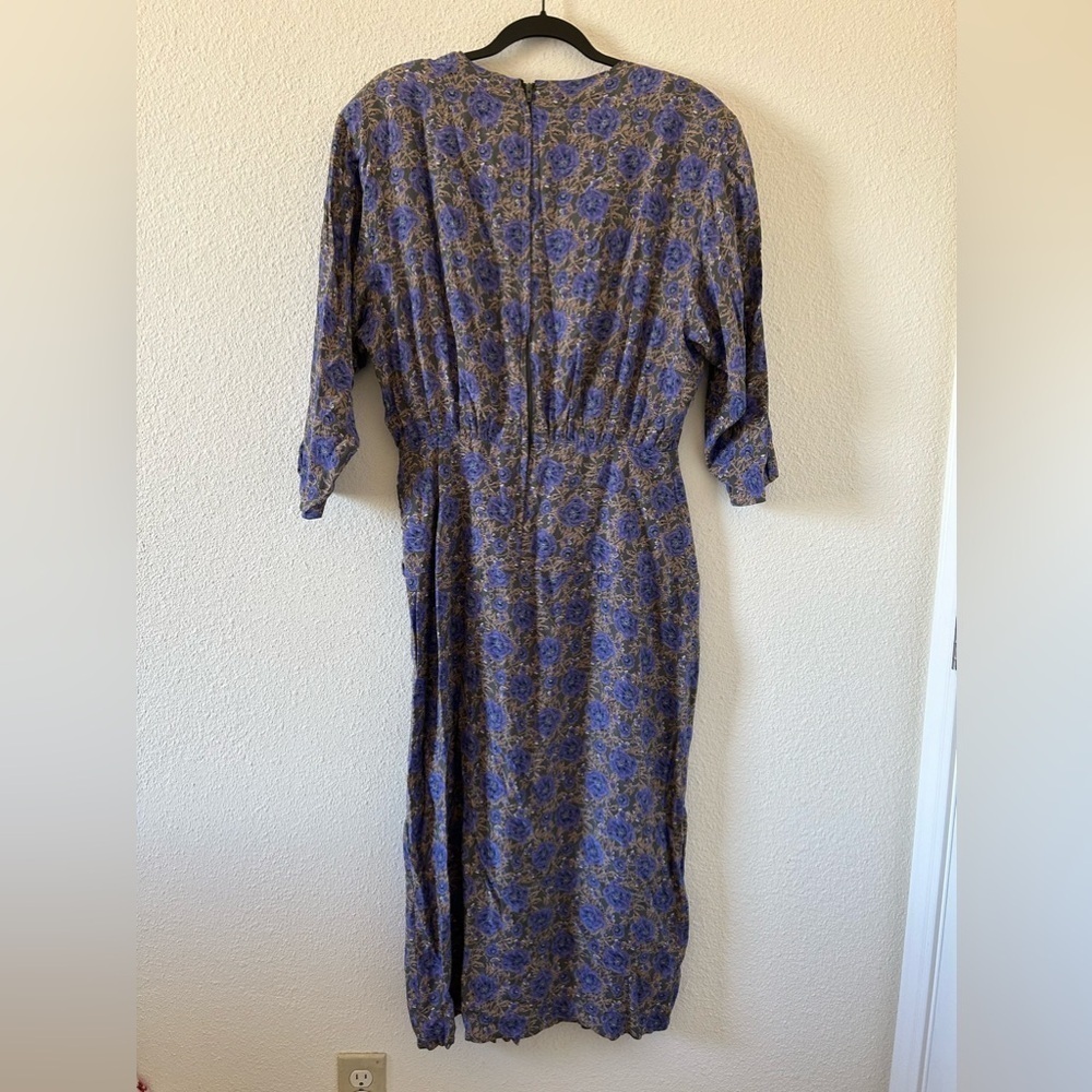 Michelle Stuart VTG Women’s Dress Sz 14 Gray Purple Floral Modest Party Wedding